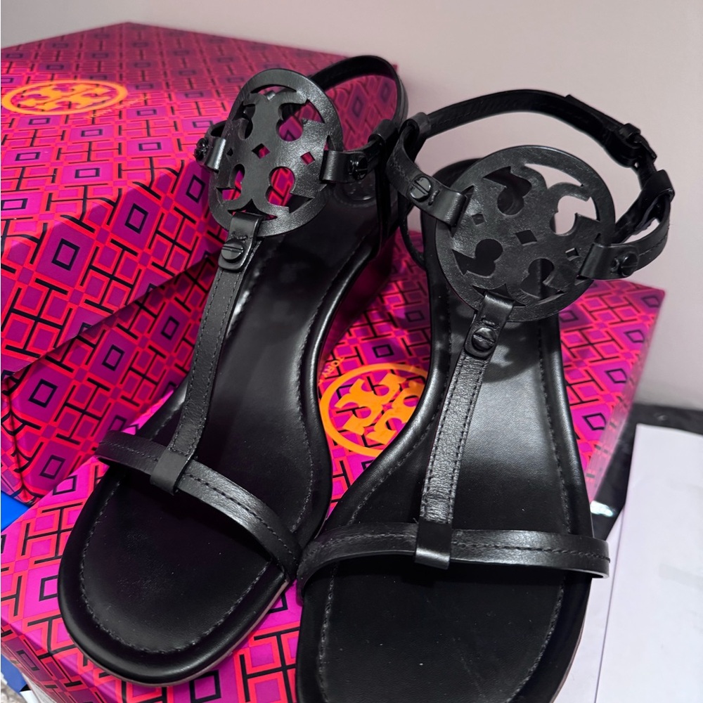 Tory Burch Black Miller Wedge Sandals!!!
